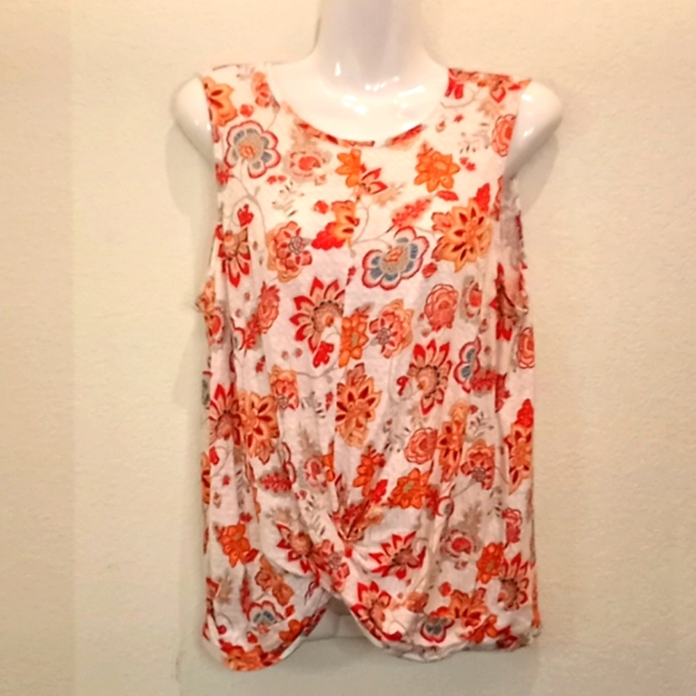 J. Jill Love Linen Floral Sleeveless Knotted Front Top